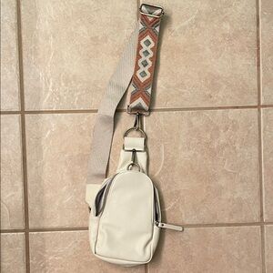 Anthropologie Urban Originals Cream Crossbody Bag with Patterned Strap